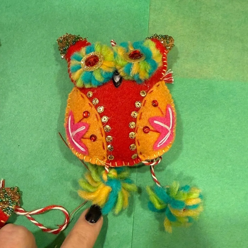 Pier 1 - Holiday Colorful Beaded 6.5 Owl Ornaments Christmas Tree Ornaments